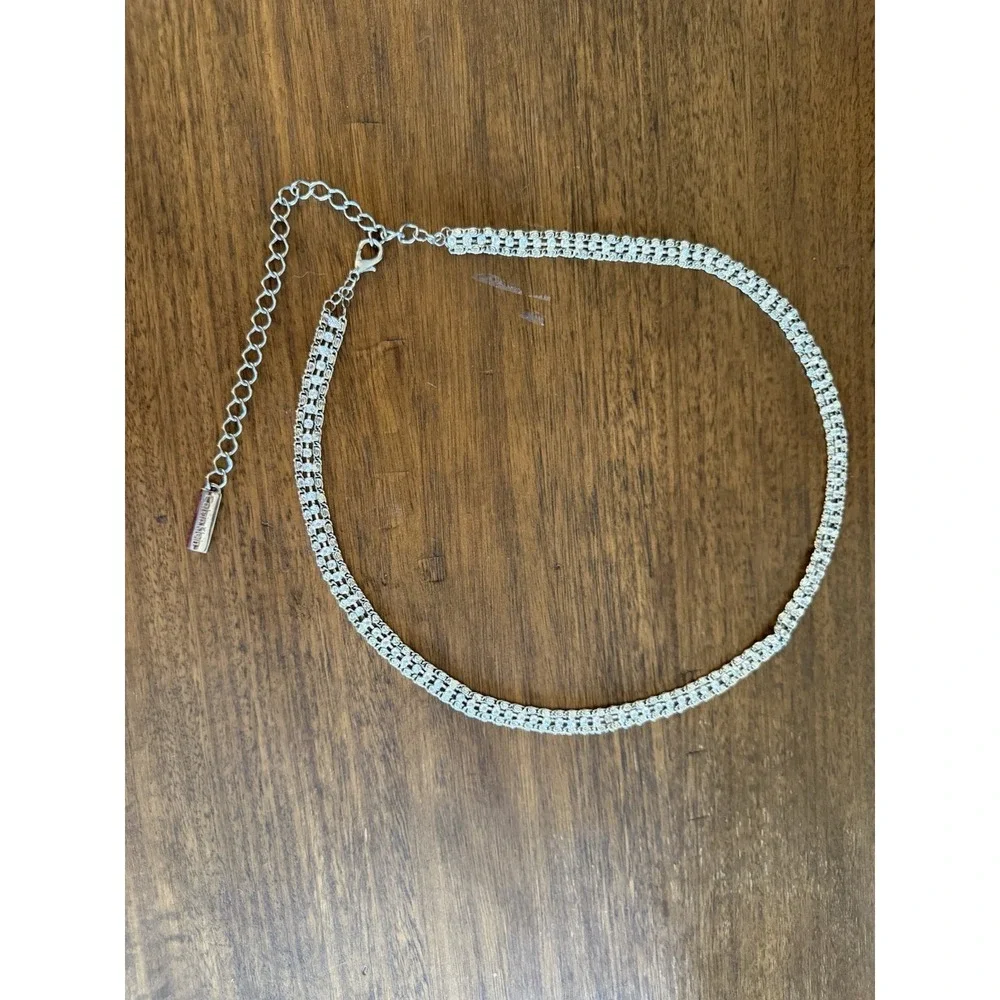 Calvin Klein two strands Chain +  rhinestones belt Silver Signed 30